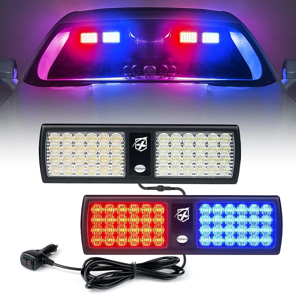 Xprite Red/Blue LED Dual Visor Strobe Flashing Lights, Interior Windshield Sunshield Emergency Warning Lights for Police Volunteer Firefighter Vehicles Trucks