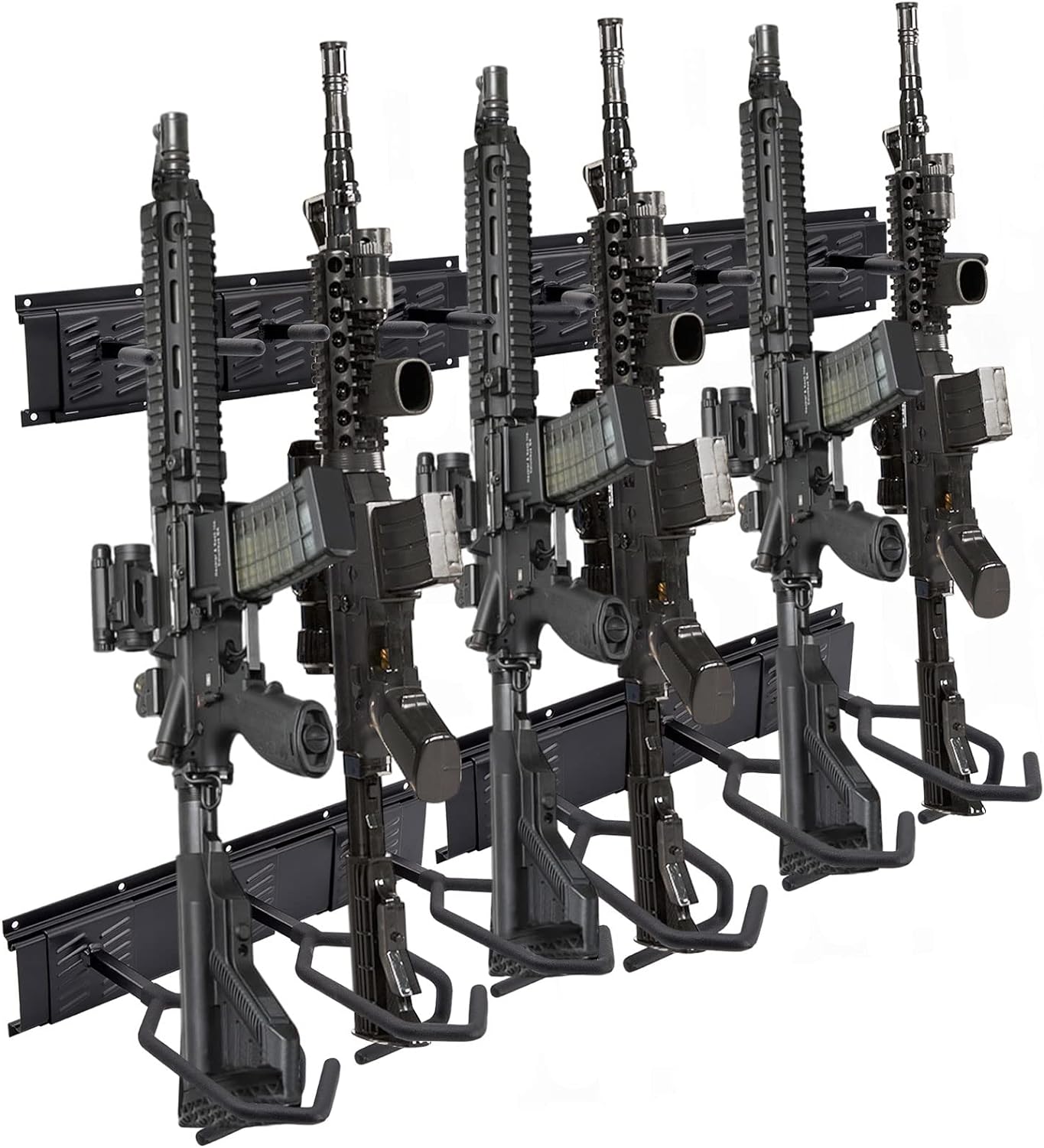 Ganggend Indoor Gun Racks for Wall 6-Slot, Adjustable Gun Rack Wall Mount, Heavy Duty Steel Gun Stand Holds up to 150 Lbs, Gun Display Rack for Rifle Shotgun