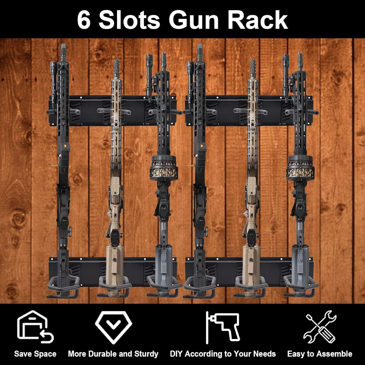 Ganggend Indoor Gun Racks for Wall 6-Slot, Adjustable Gun Rack Wall Mount, Heavy Duty Steel Gun Stand Holds up to 150 Lbs, Gun Display Rack for Rifle Shotgun