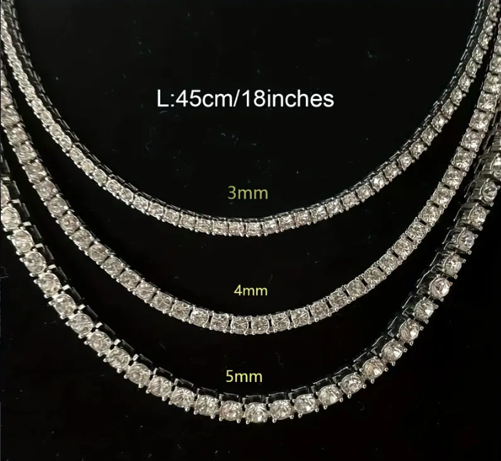 Mens Dazzling CZ Tennis Chain Necklace - Luxe Shine, Perfect for Parties & Performances