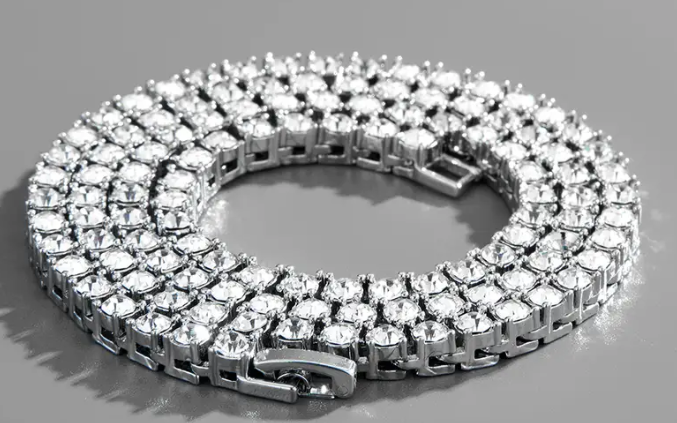 Mens Dazzling CZ Tennis Chain Necklace - Luxe Shine, Perfect for Parties & Performances