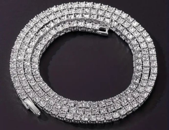 Mens Dazzling CZ Tennis Chain Necklace - Luxe Shine, Perfect for Parties & Performances