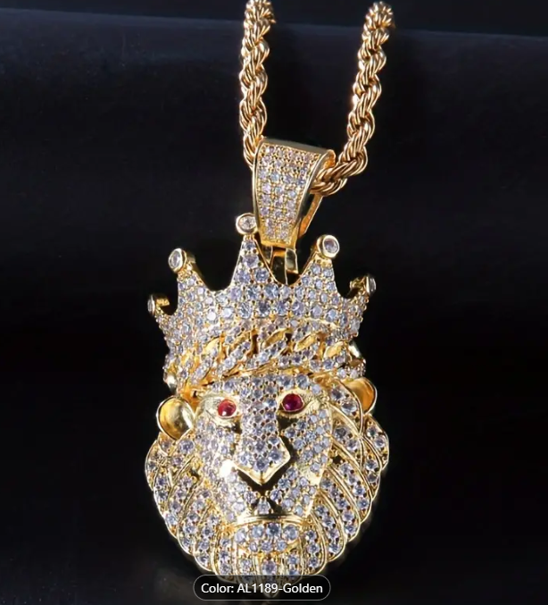 1pc Fashion Domineering Crown Lion Head Pendant Crown Lion Hip Hop Fashion Jewelry For Men Gift