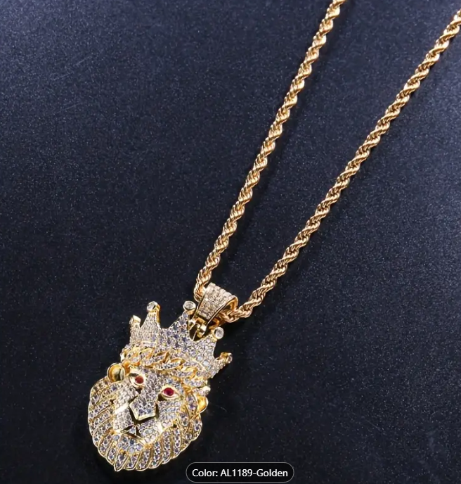 1pc Fashion Domineering Crown Lion Head Pendant Crown Lion Hip Hop Fashion Jewelry For Men Gift
