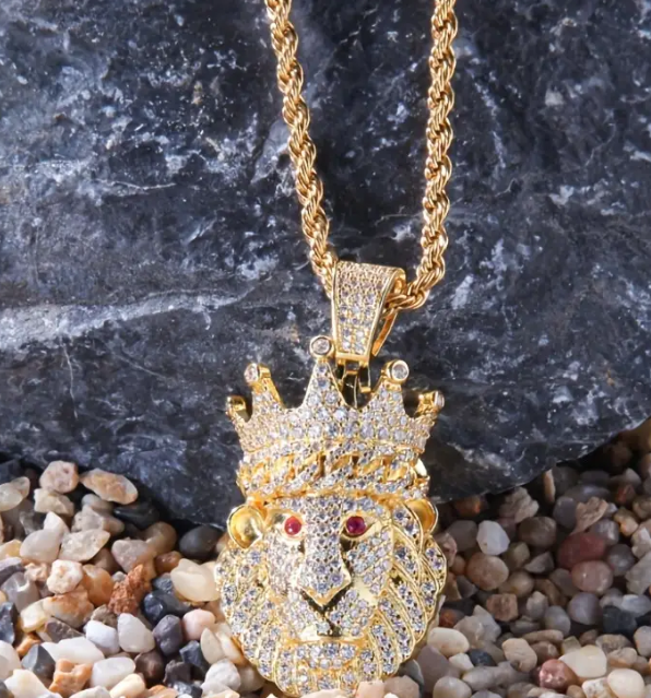 1pc Fashion Domineering Crown Lion Head Pendant Crown Lion Hip Hop Fashion Jewelry For Men Gift