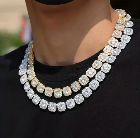1pc Dazzling Square-Cut Rhinestone Mens Cuban Necklace - Shimmering Elegance for Unmatched Style