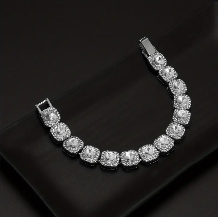 1pc Dazzling Square-Cut Rhinestone Mens Cuban Necklace - Shimmering Elegance for Unmatched Style