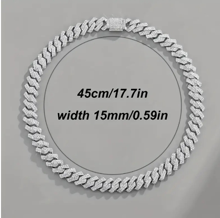 Luxurious 16mm Iced-Out Cuban Link Necklace - Gleaming Artificial Diamonds - Bold Hip Hop Accessory for Men