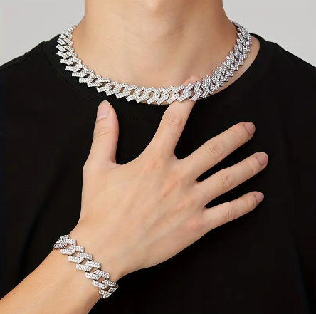 Luxurious 16mm Iced-Out Cuban Link Necklace - Gleaming Artificial Diamonds - Bold Hip Hop Accessory for Men