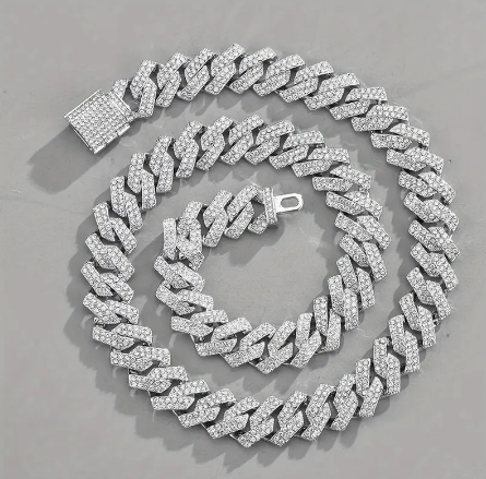 Luxurious 16mm Iced-Out Cuban Link Necklace - Gleaming Artificial Diamonds - Bold Hip Hop Accessory for Men