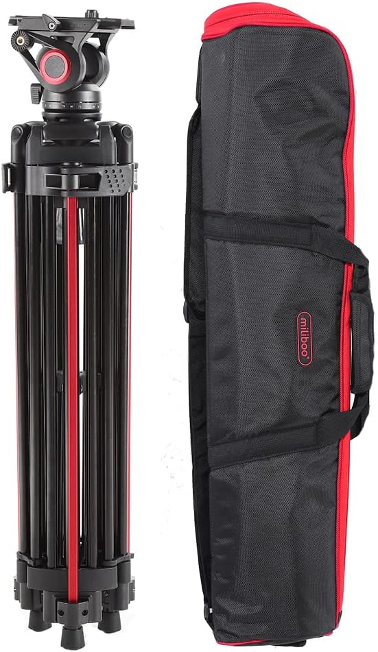 Miliboo 67" Video Tripod with One-Step Locking System，Aluminum Camera Tripod for Heavy Duty with Fluid Head,Quick Release Plate and Ground Spreader for DSLR, Camcorder, Cameras (MTT605A)