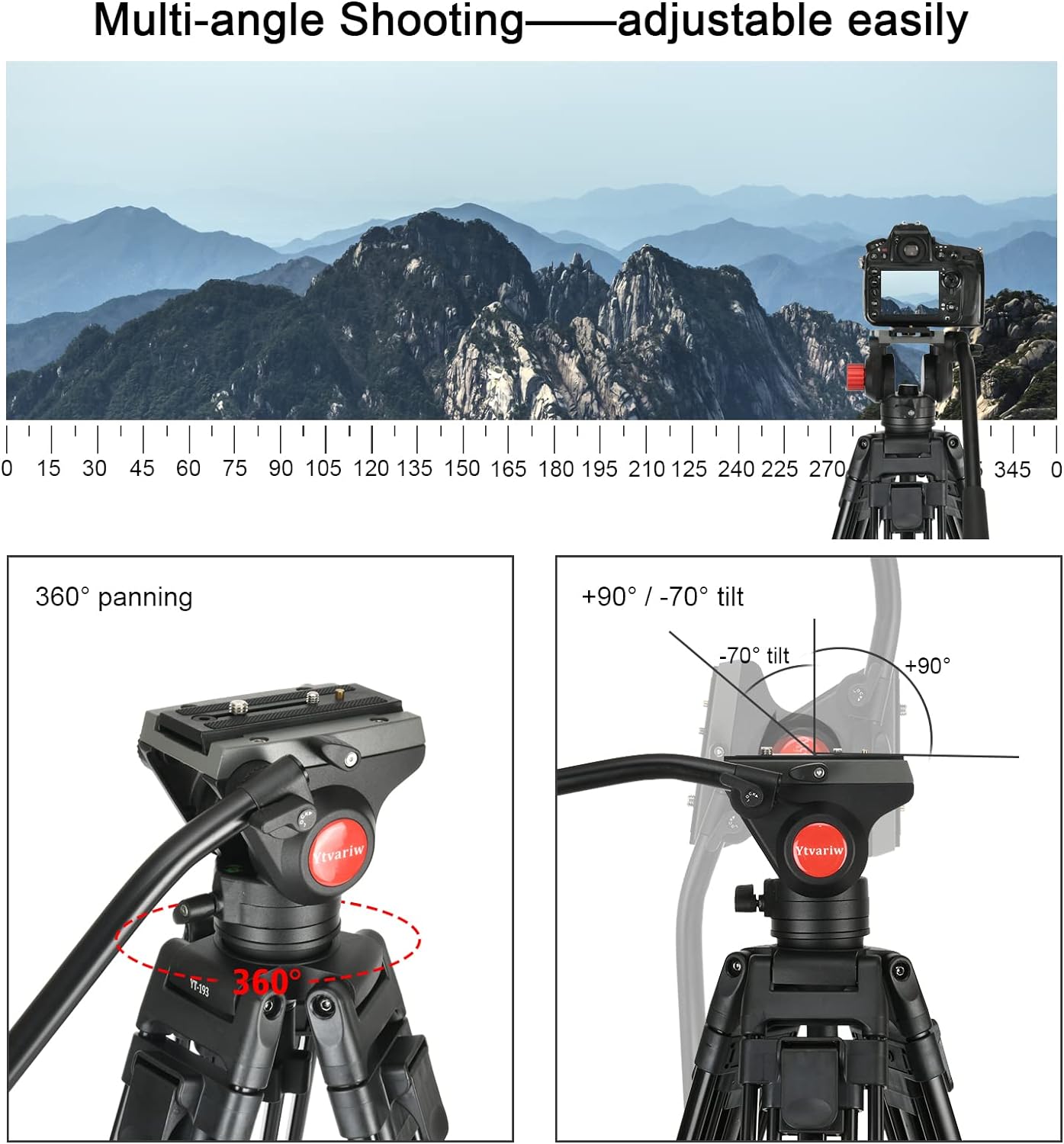 YTVARIW Heavy Duty Tripod Professional Video Camera Tripod Aluminium 67 Inches