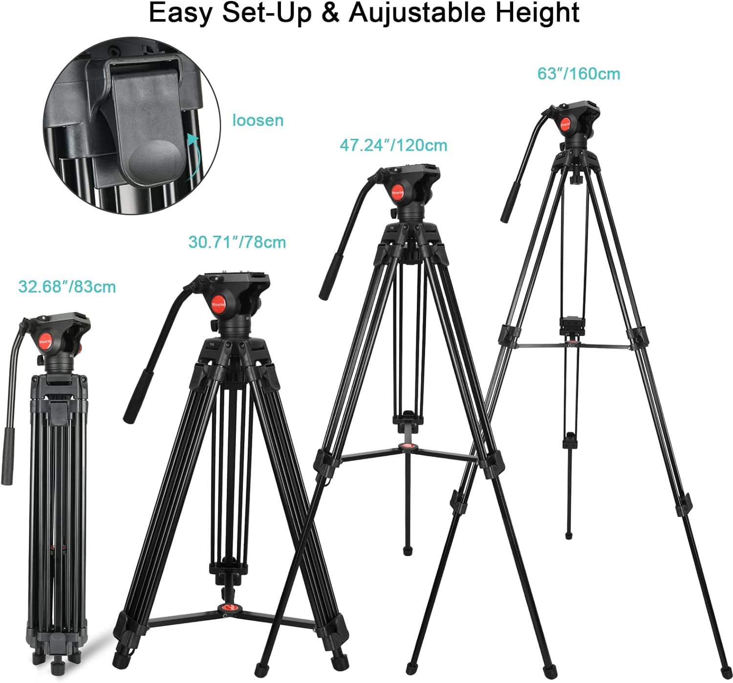 YTVARIW Heavy Duty Tripod Professional Video Camera Tripod Aluminium 67 Inches