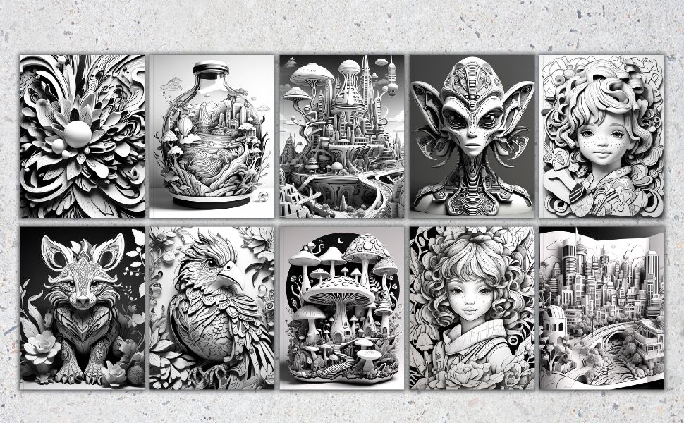 3D Variety Relaxation Coloring Book