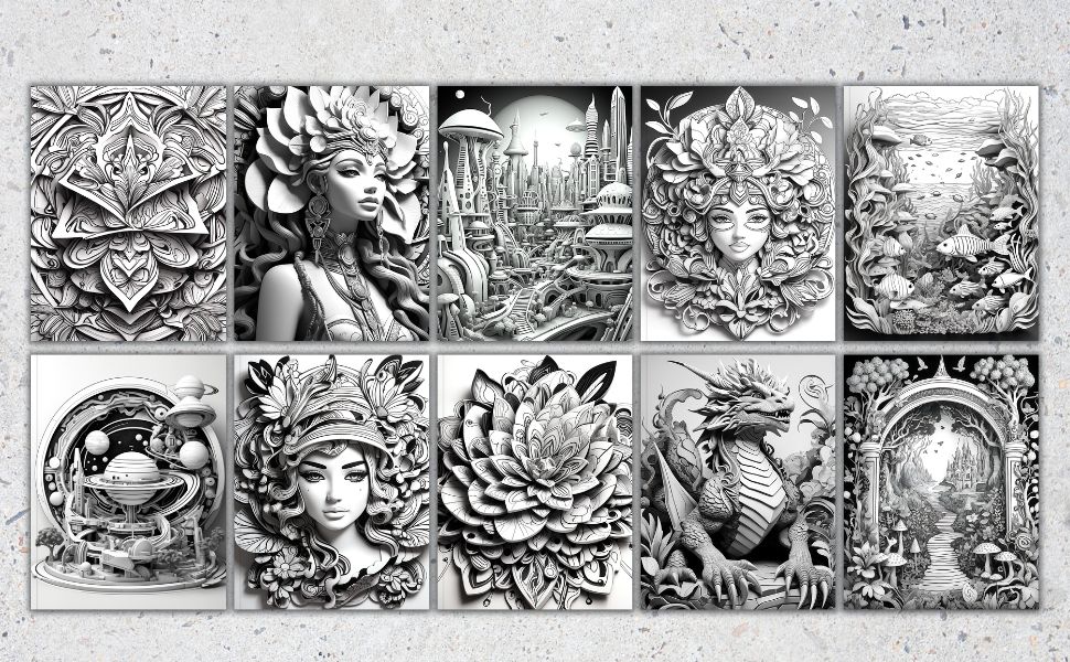 3D Variety Relaxation Coloring Book