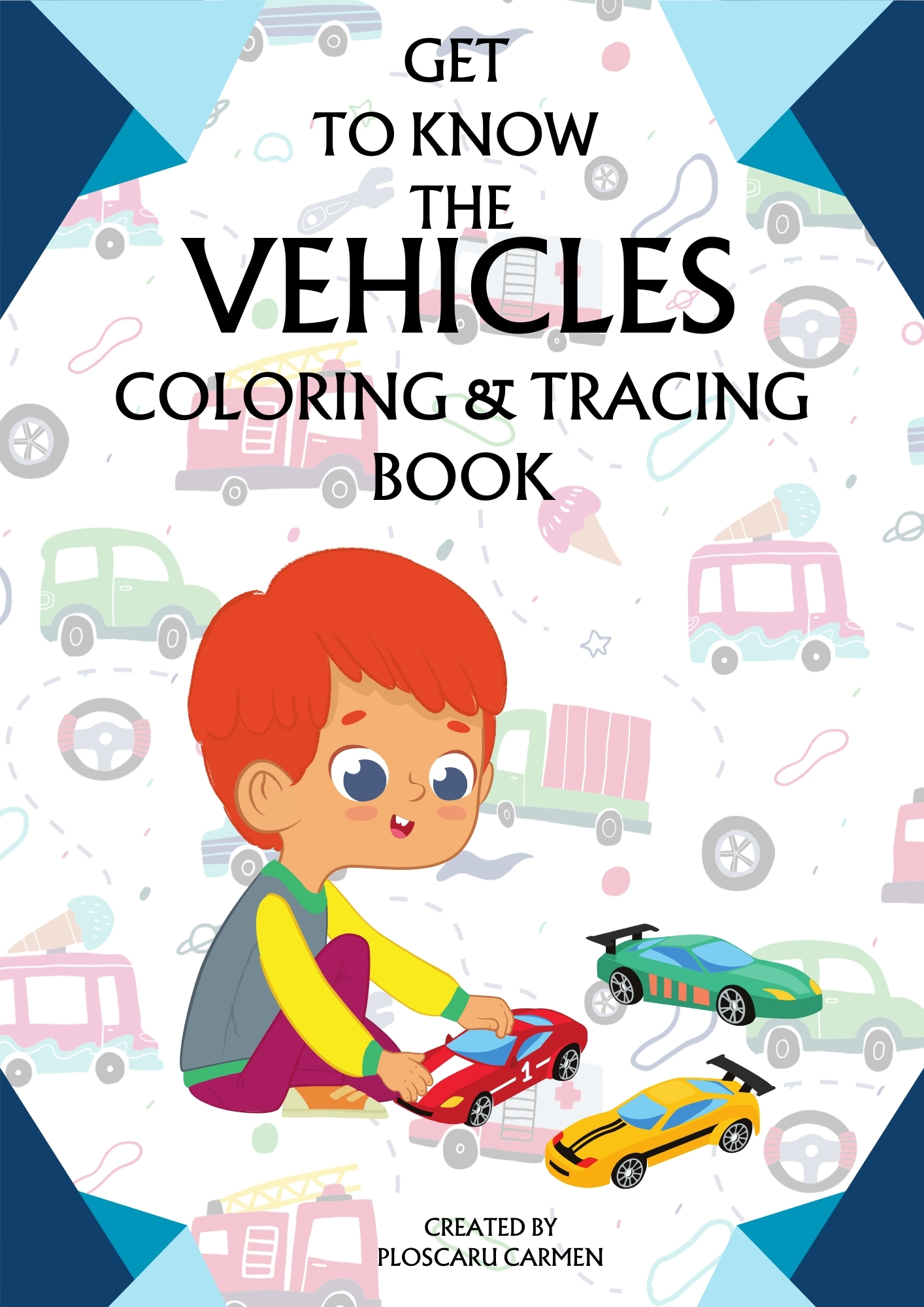 Vehicles coloring & tracing book