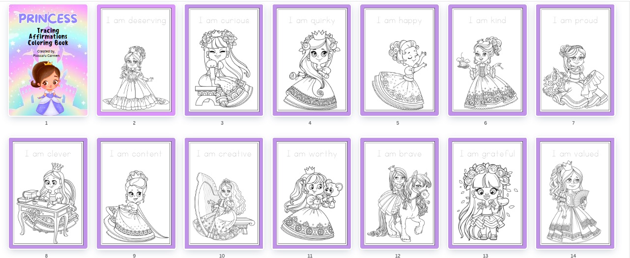 Princess Coloring & Tracing Book for Kids