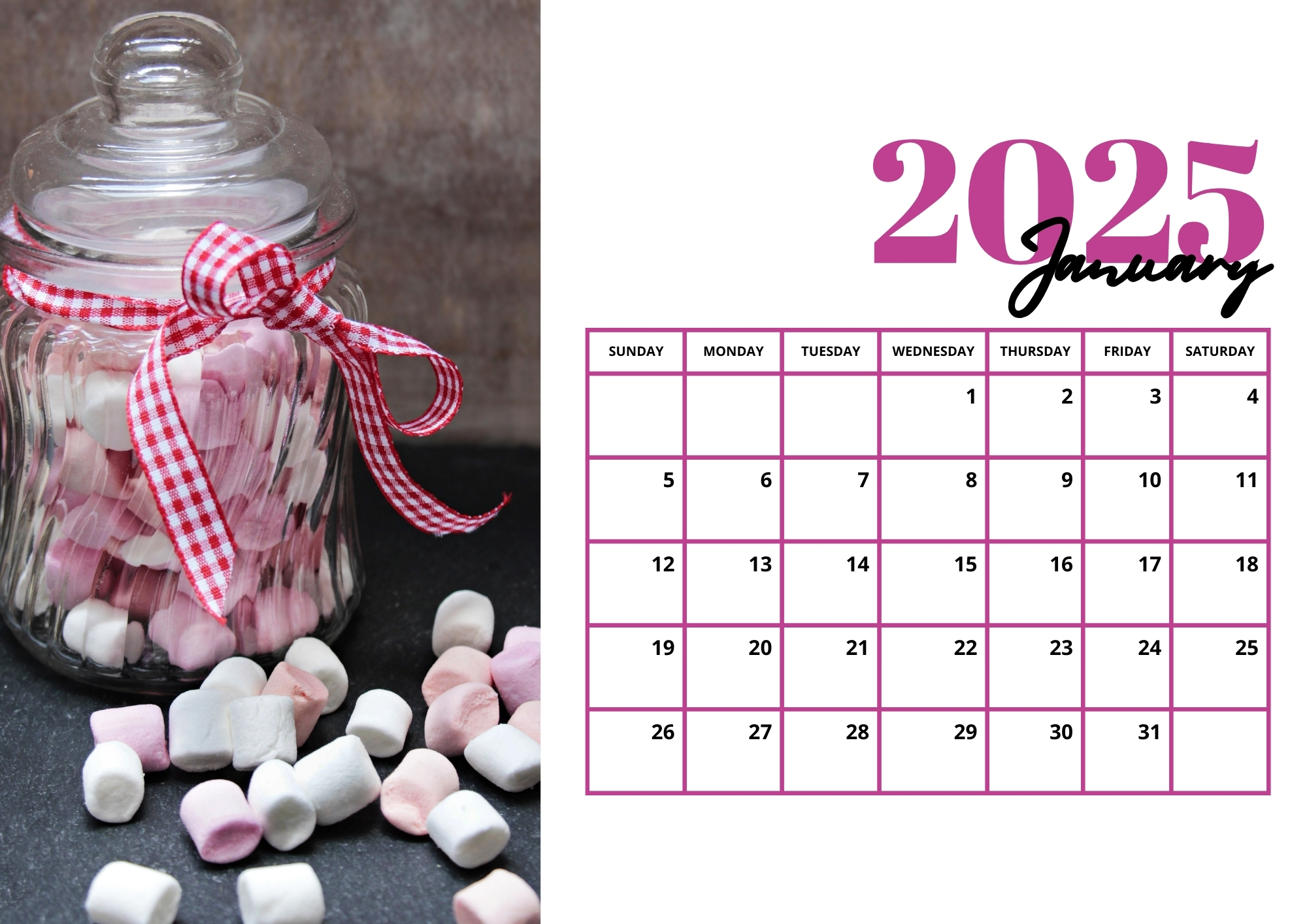Pink Sweets Calendar 2025