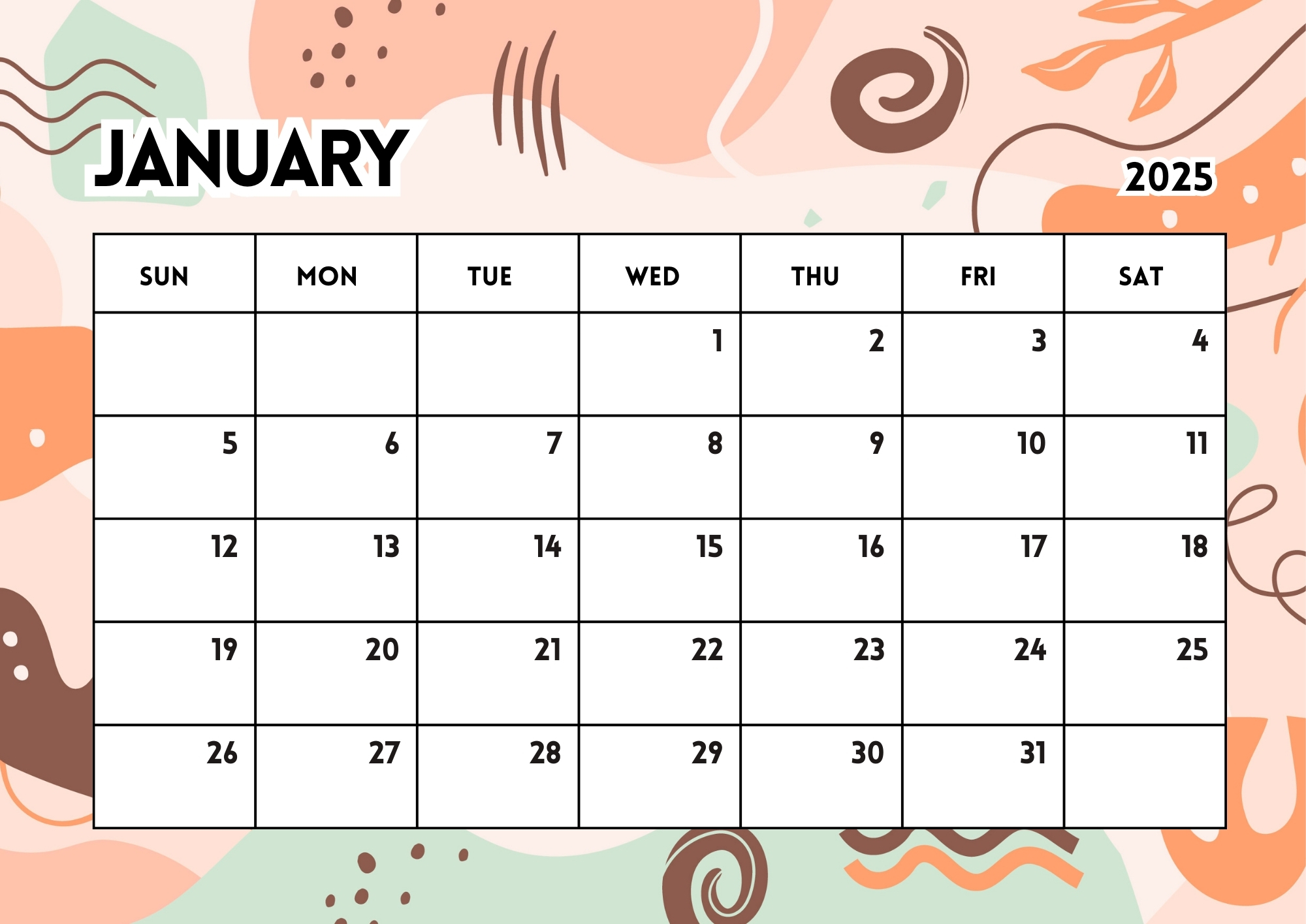 aesthetic beige calendar 2025