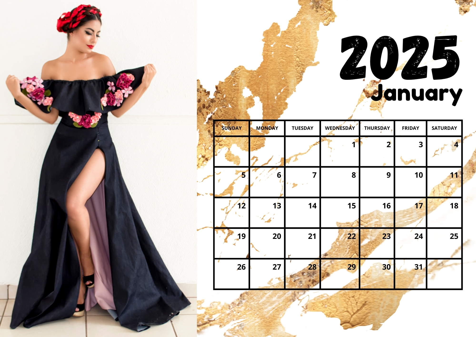 Black and  Gold calendar 2025