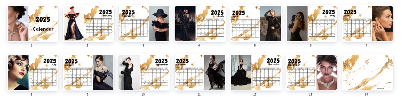 Black and  Gold calendar 2025