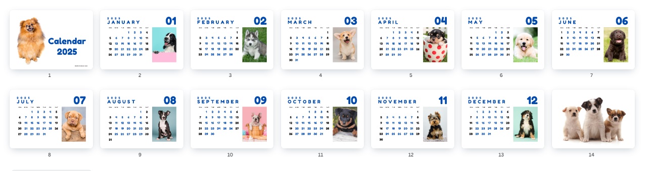 Puppies calendar 2025