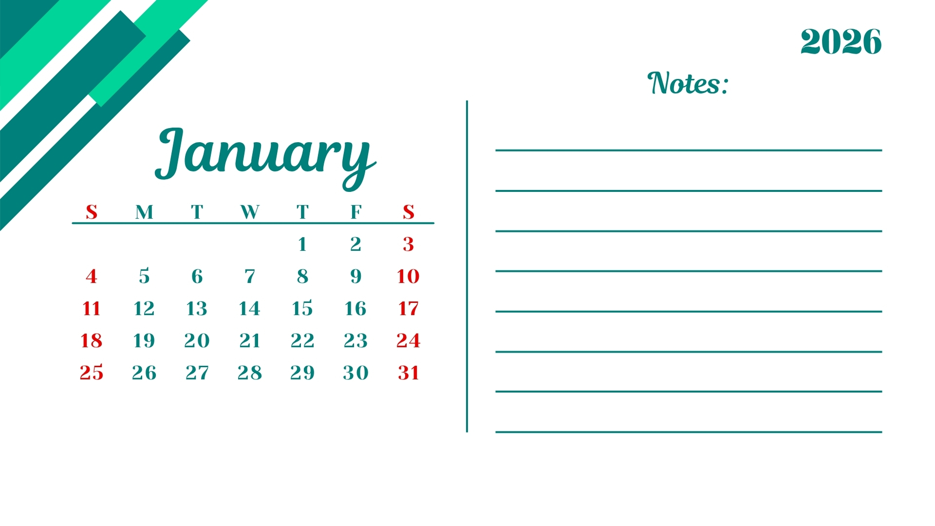 Minimalist Calendar 2026 