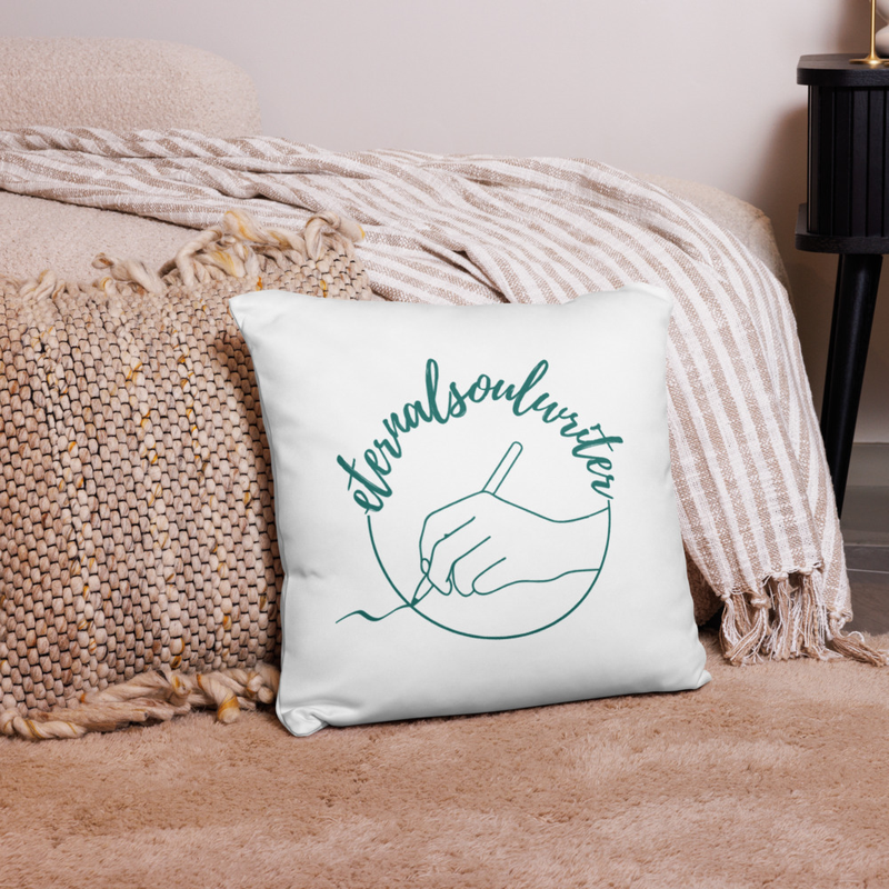 eternalsoulwriter Pillow Case – White with Turquoise Logo (Front & Back)