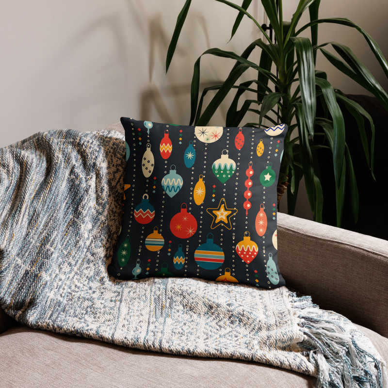 Retro Christmas Ornaments Pillow Case