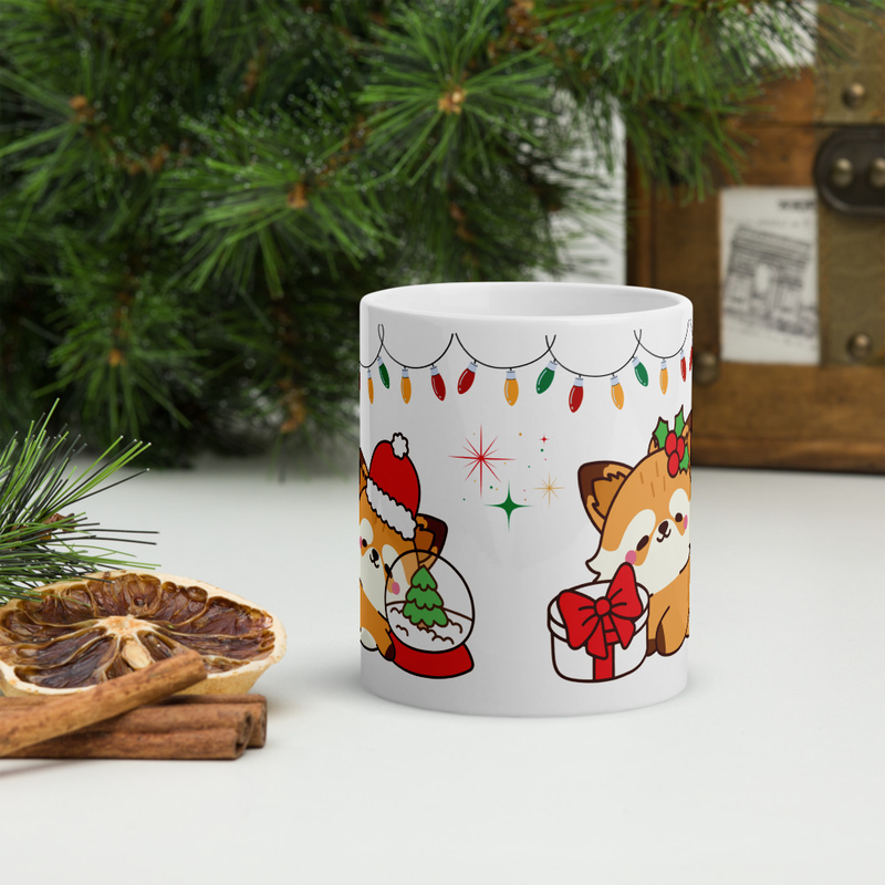 2 Foxy Celebrating Christmas Mug
