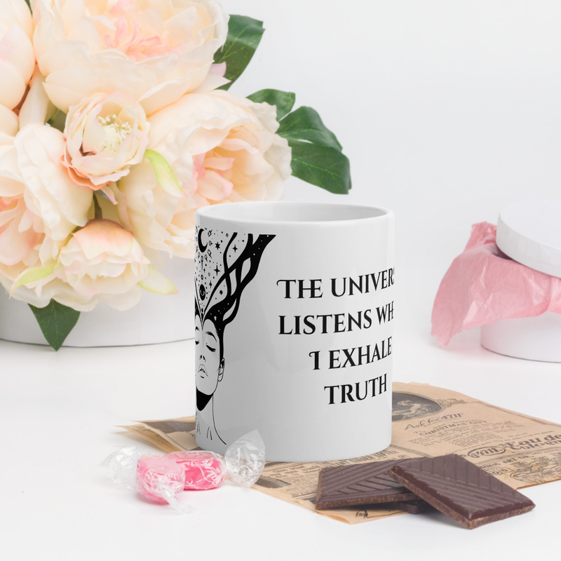 Divine Feminine Mug – The Universe Listens When I Exhale Truth