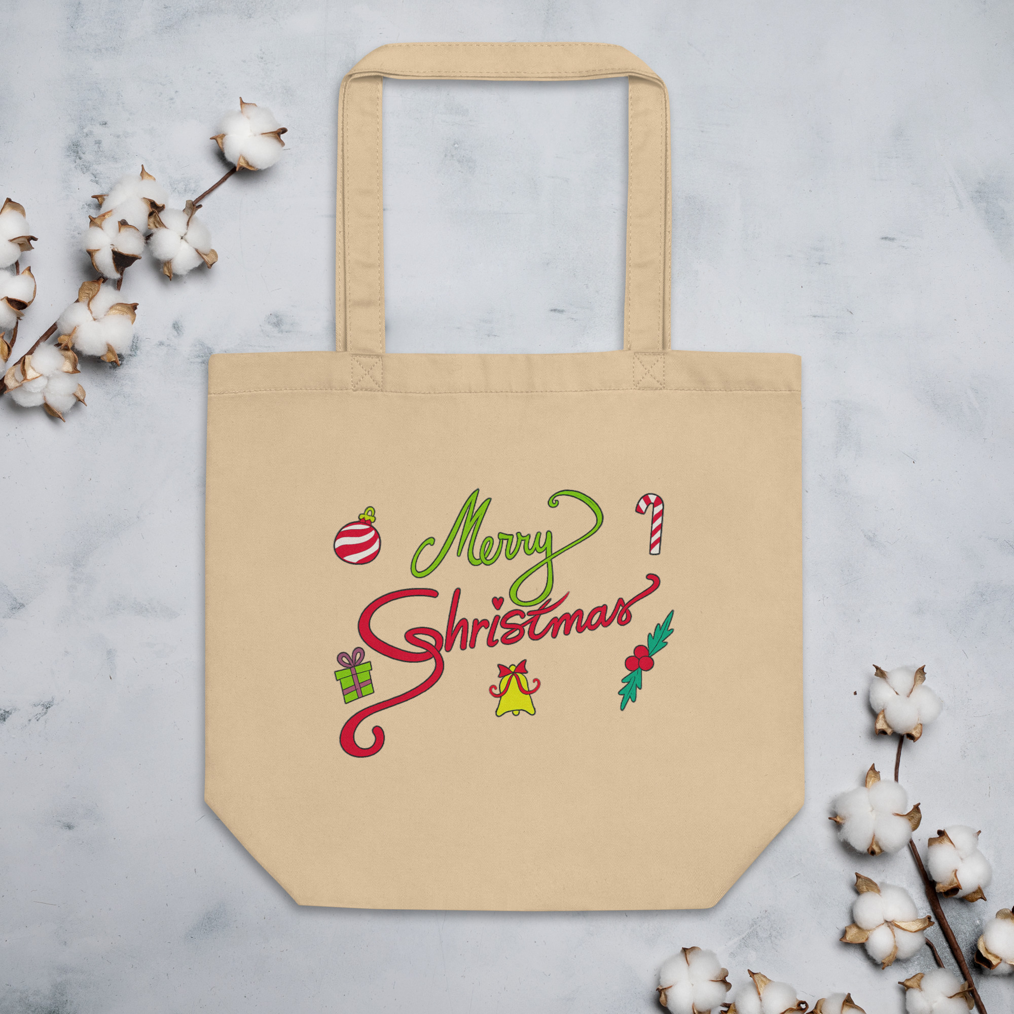 Merry Christmas Organic Cotton Tote Bag 