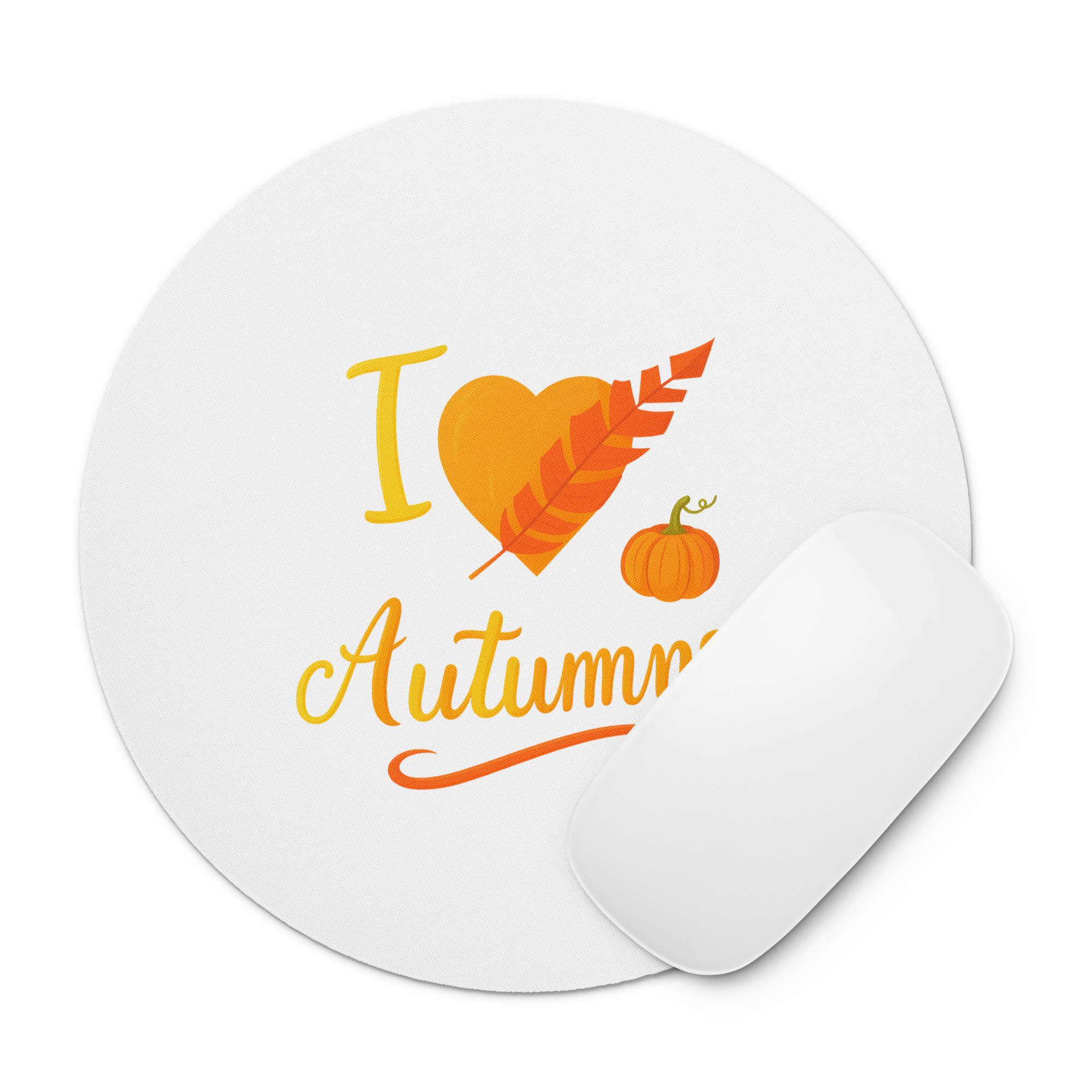 “I Love Autumn” Round Mouse Pad
