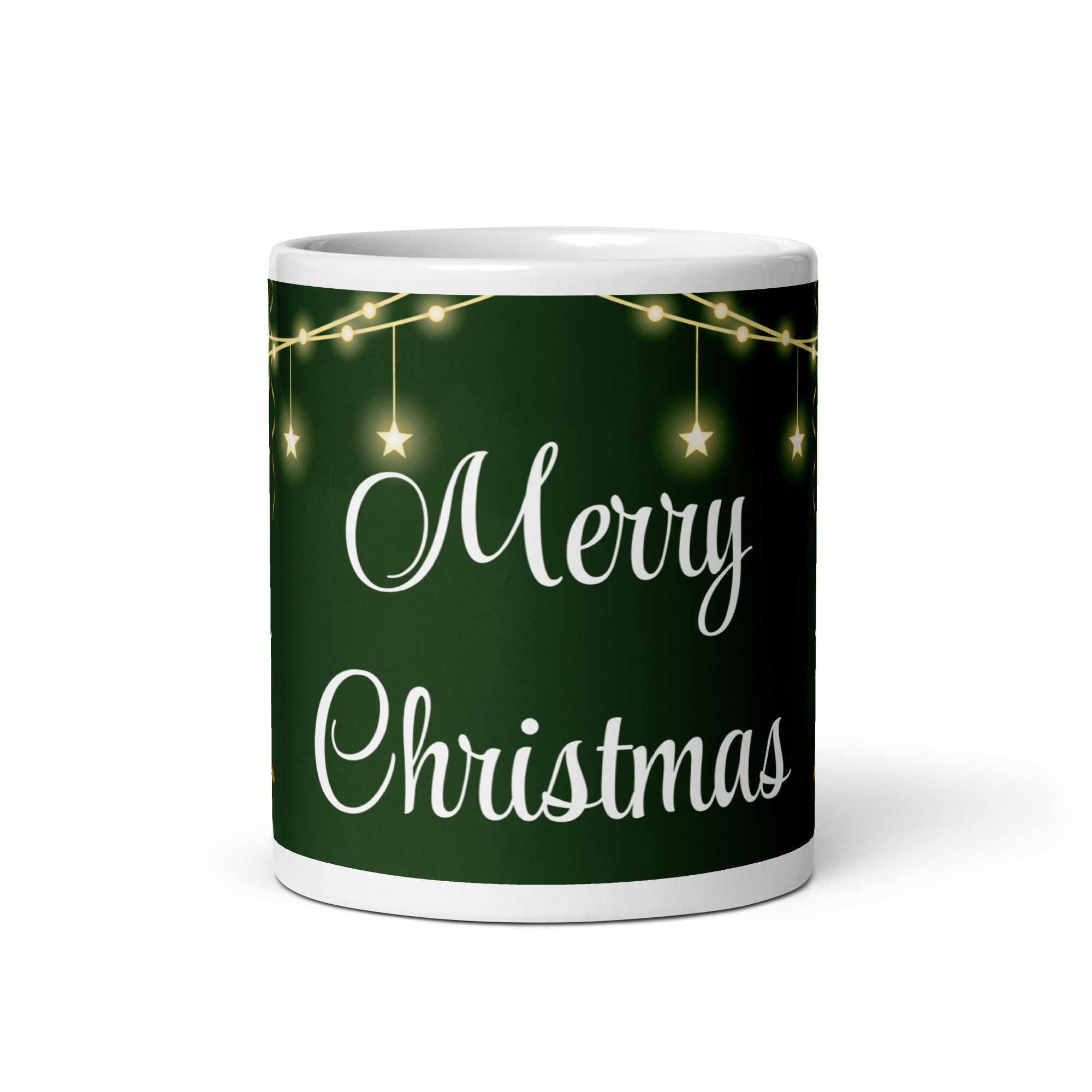 Merry Christmas  Ceramic Mug – Golden Reindeer & Green Festive Glow 