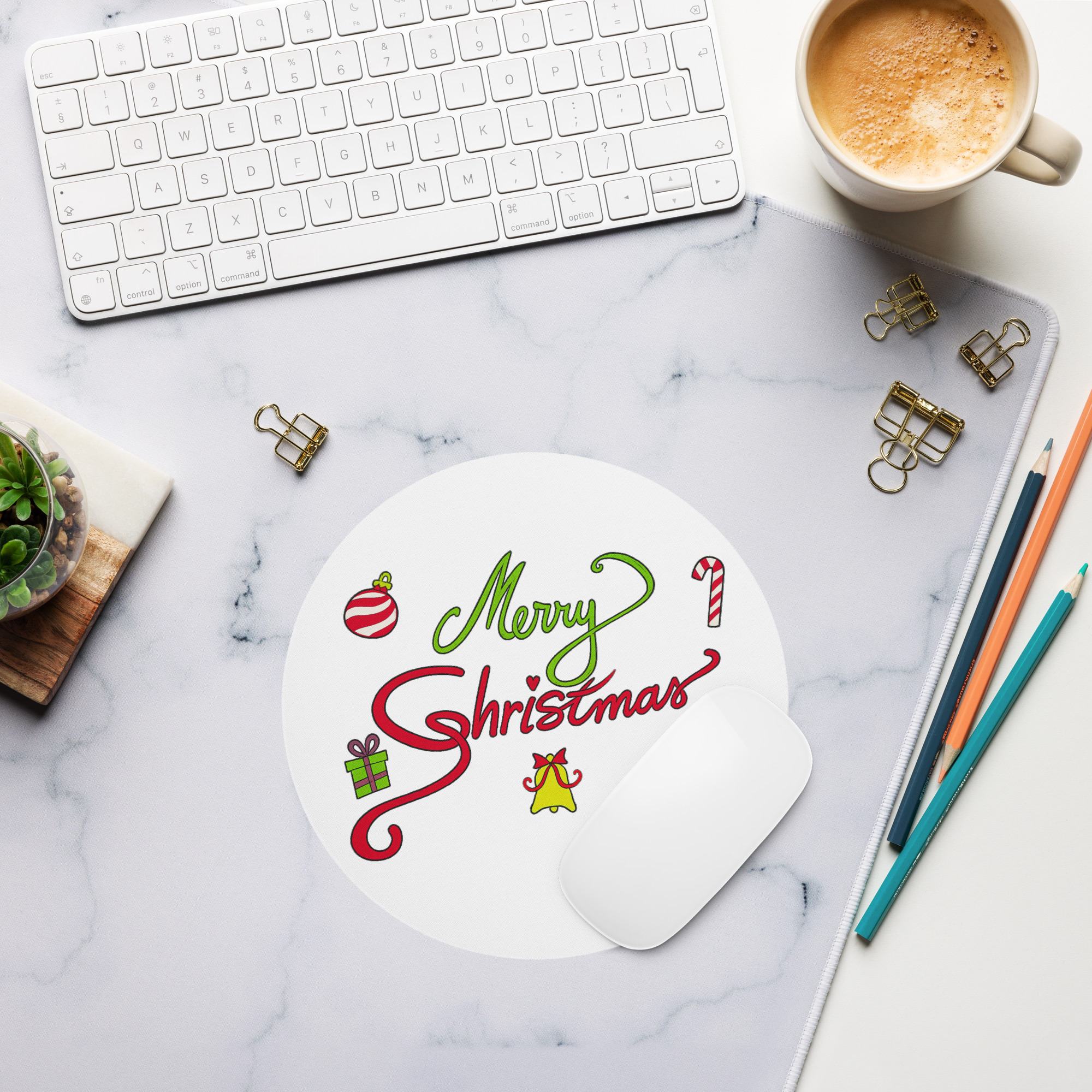 Merry Christmas Round Mouse Pad 