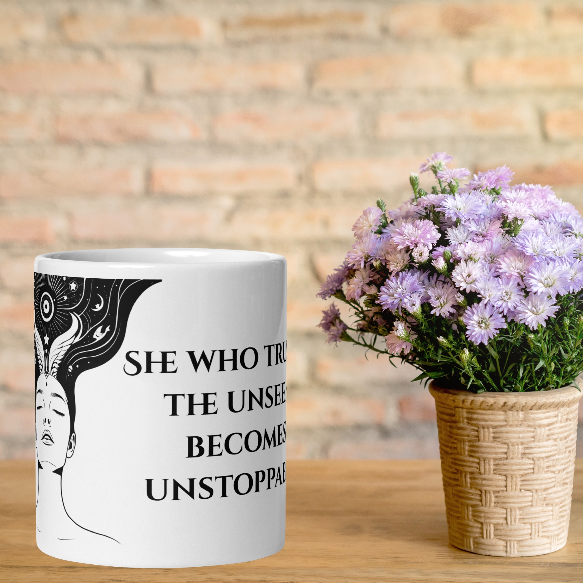 Divine Feminine Mug – She Who Trusts the Unseen Becomes Unstoppable