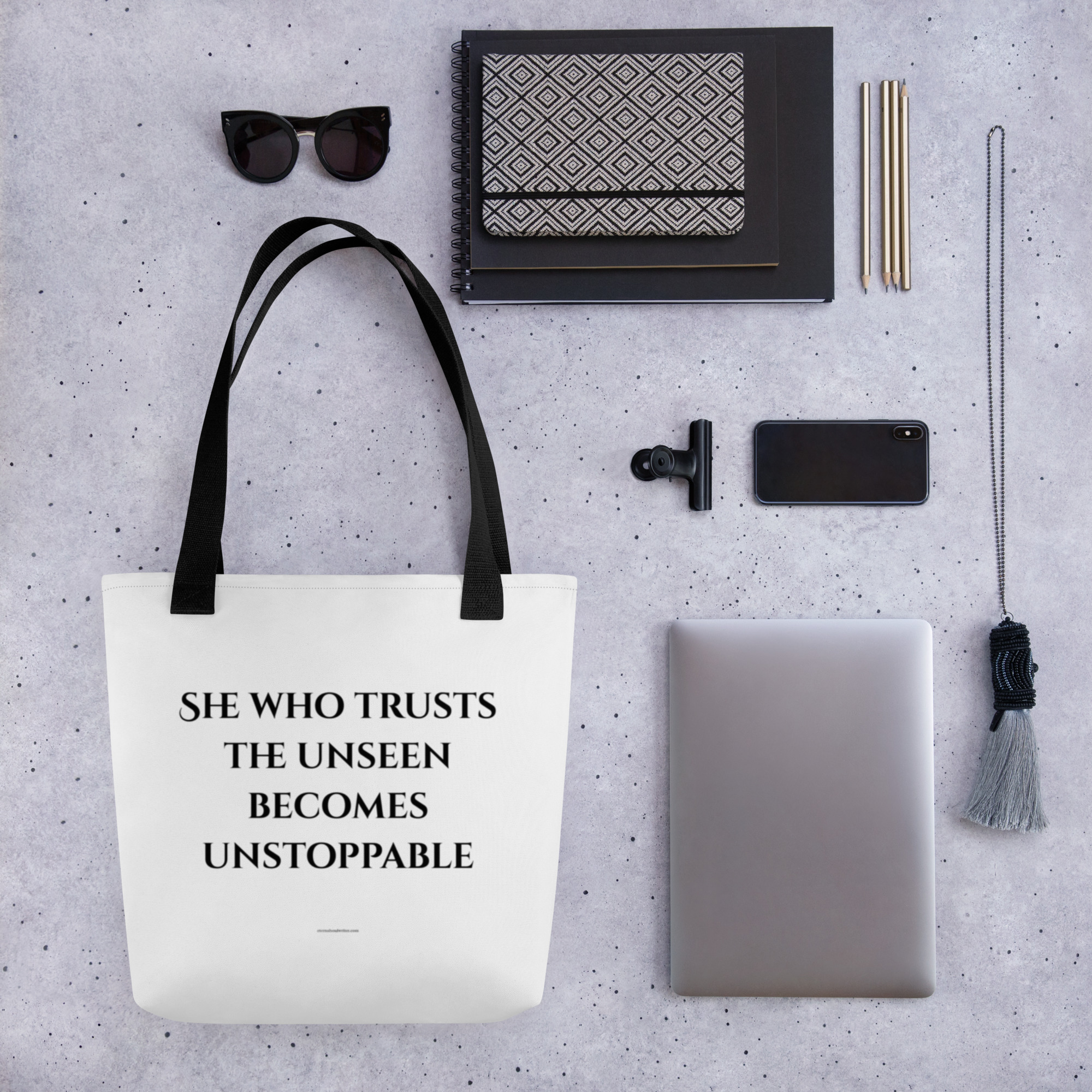 Divine Feminine Tote Bag – She Who Trusts the Unseen Becomes Unstoppable