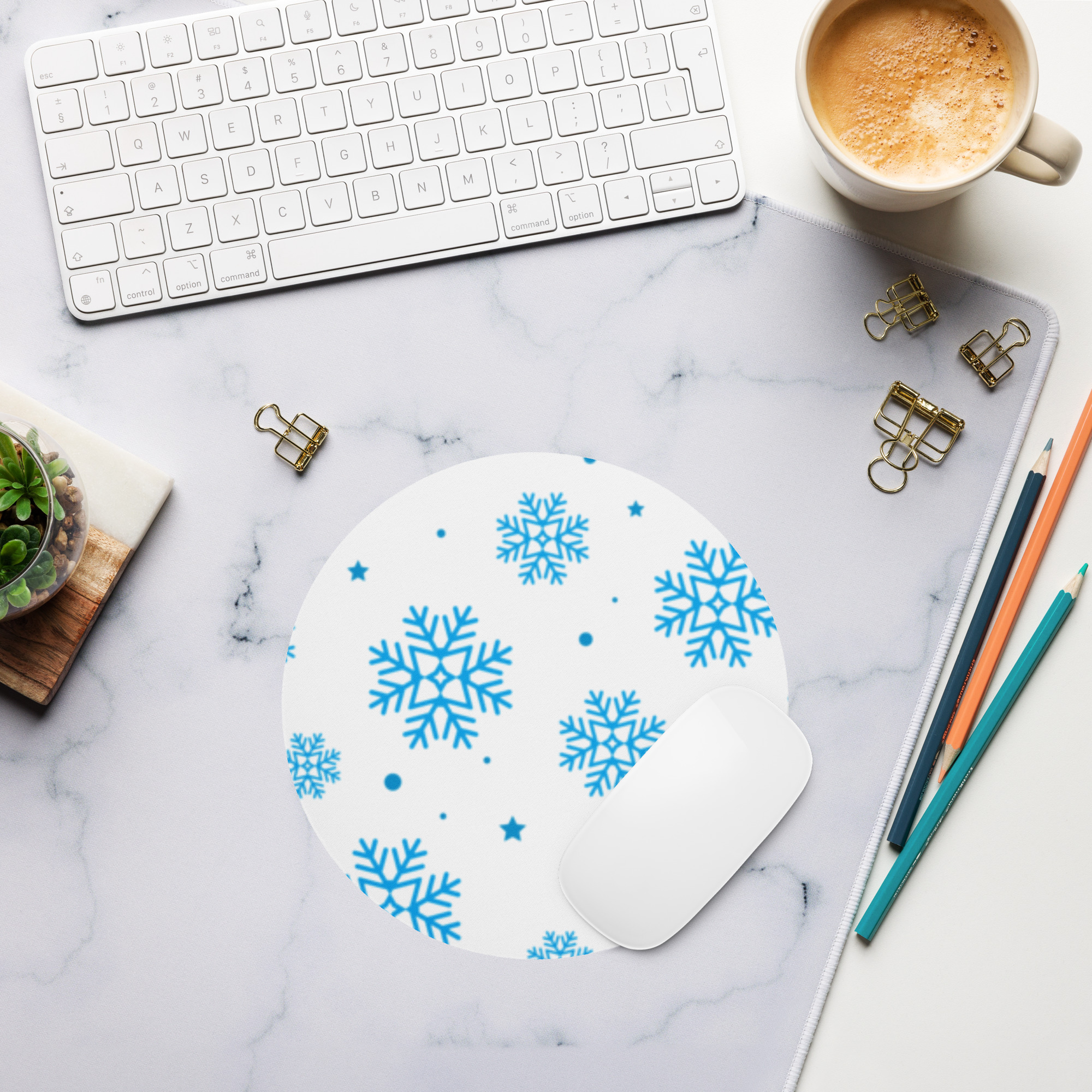 Snowflake Round Mouse Pad