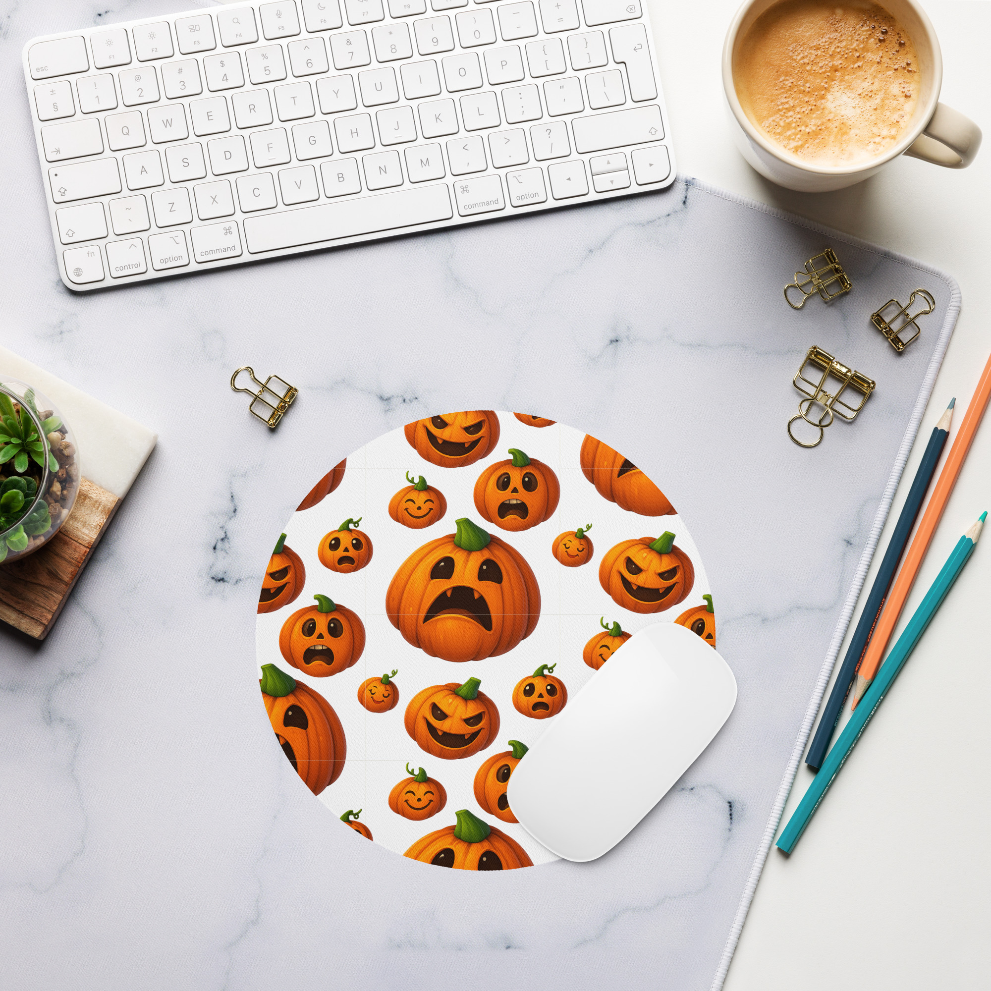 Halloween Pumpkins Round Mouse Pad
