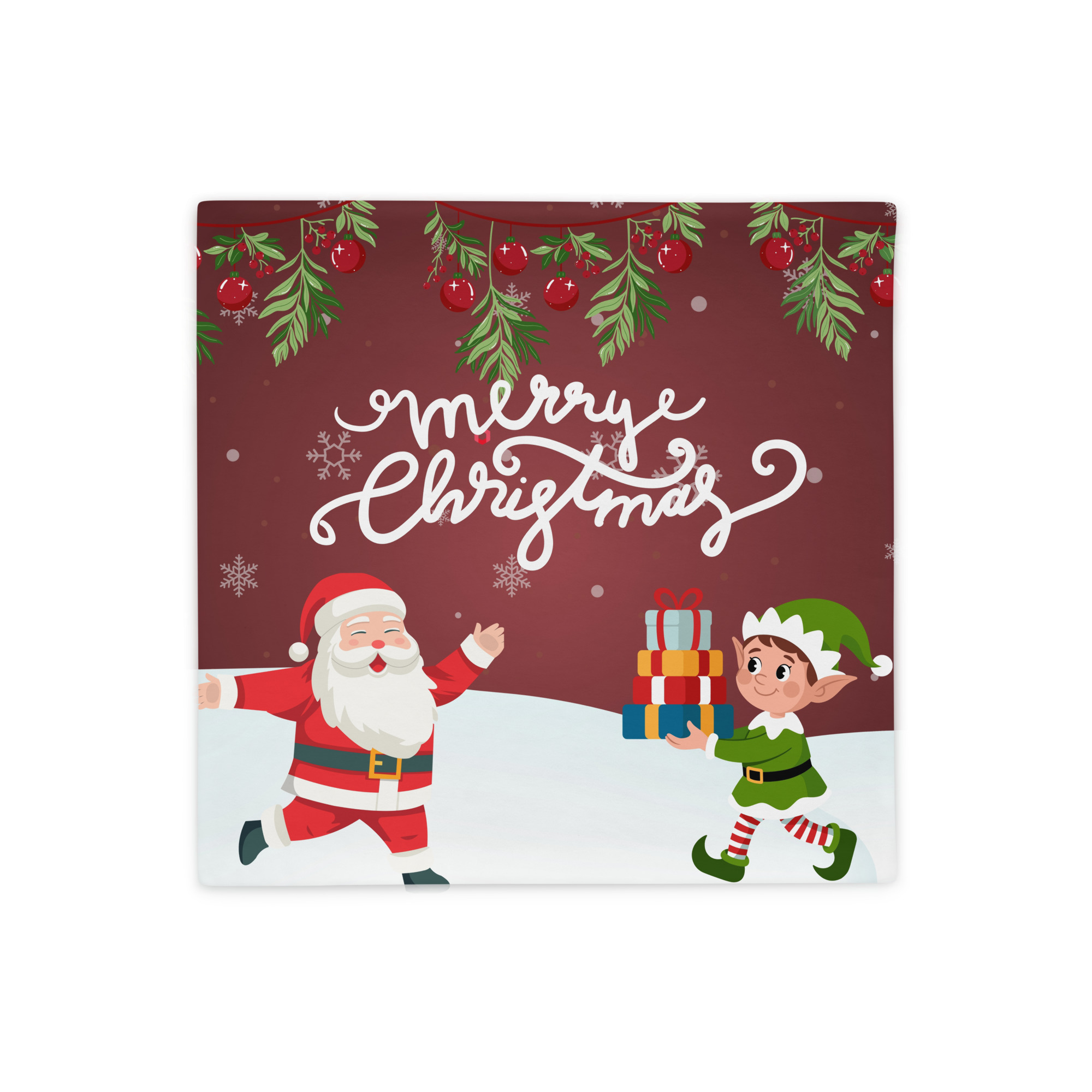 Merry Christmas Santa and Elf throw pillow