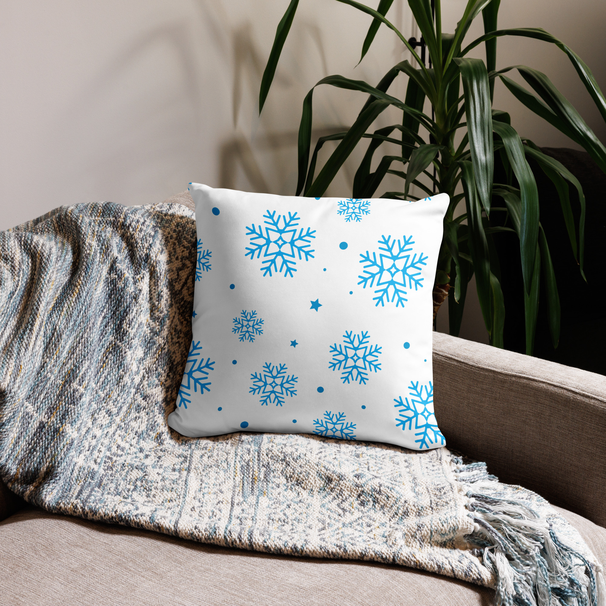 Blue Snowflakes Throw Pillow 