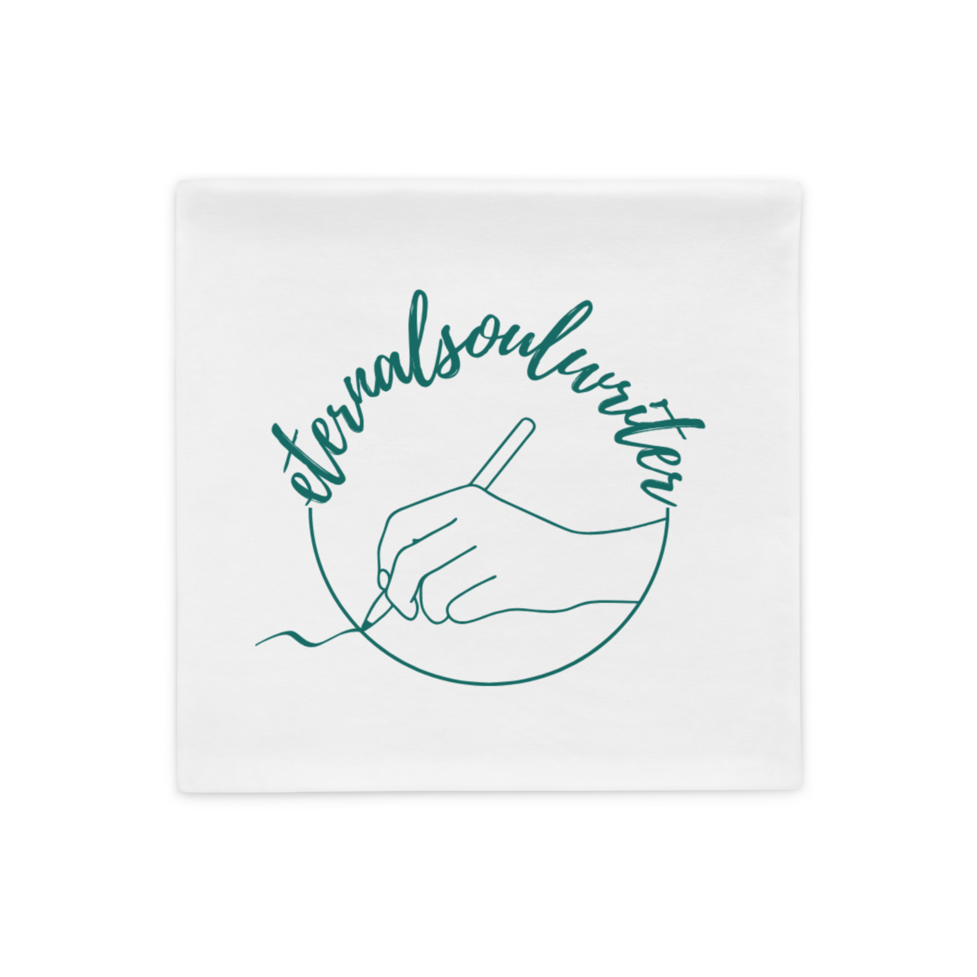 eternalsoulwriter Pillow Case – White with Turquoise Logo (Front & Back)