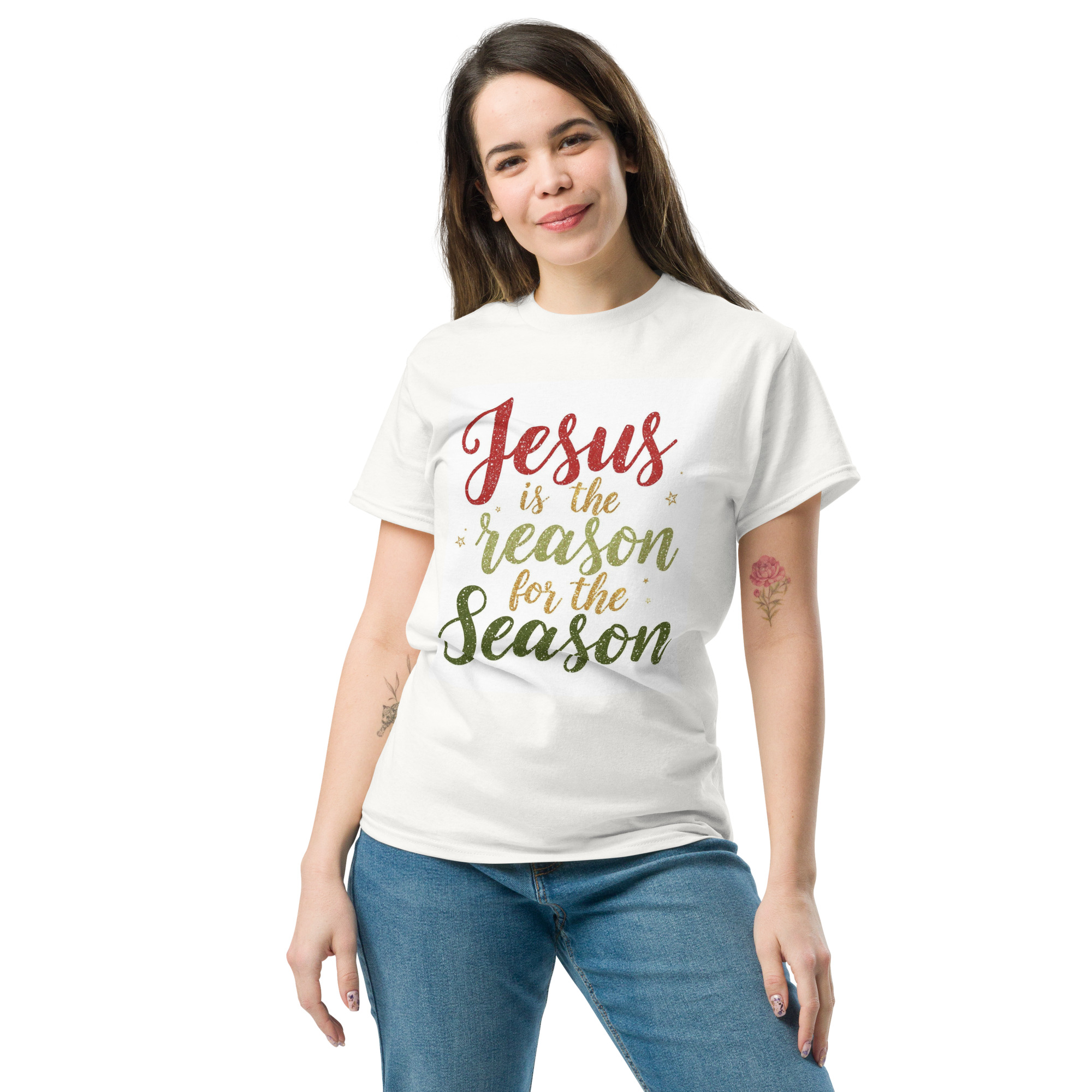 Unisex Short Sleeve T-Shirt – White – “Jesus Is the Reason for the Season”