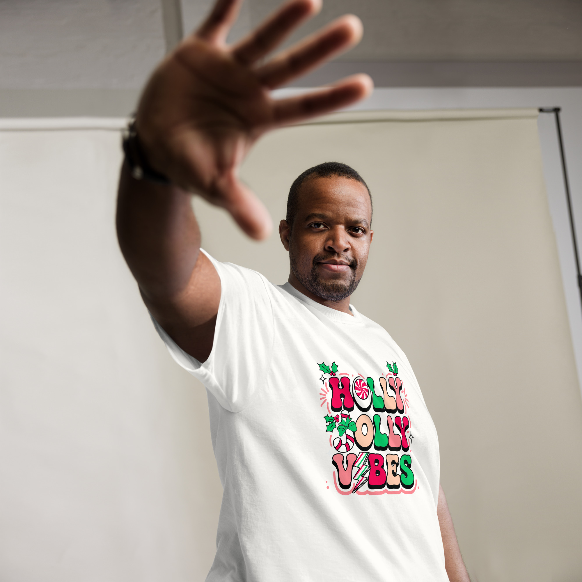 Unisex White T-Shirt – “Holly Jolly Vibes”