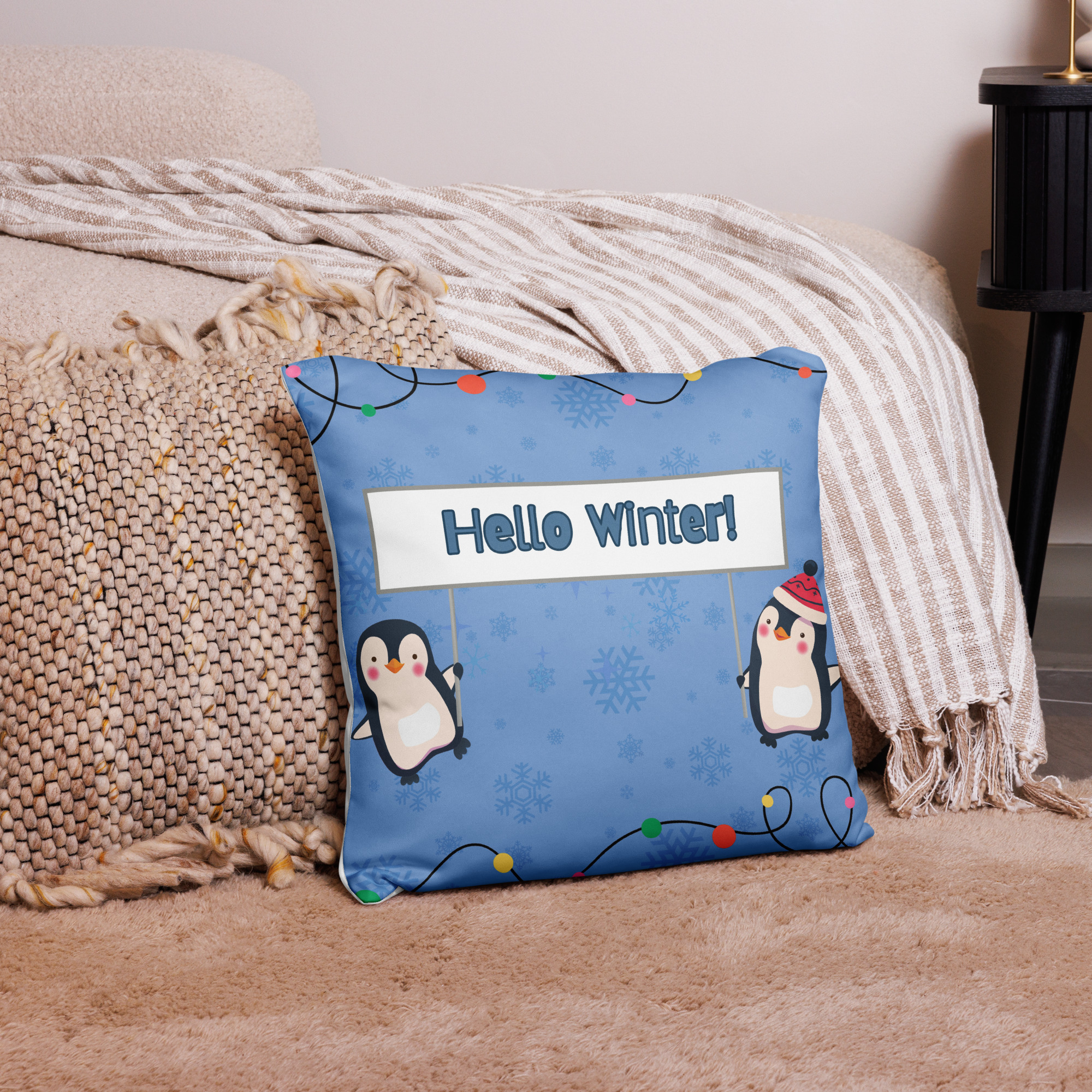 Hello Winter Penguin Pillow