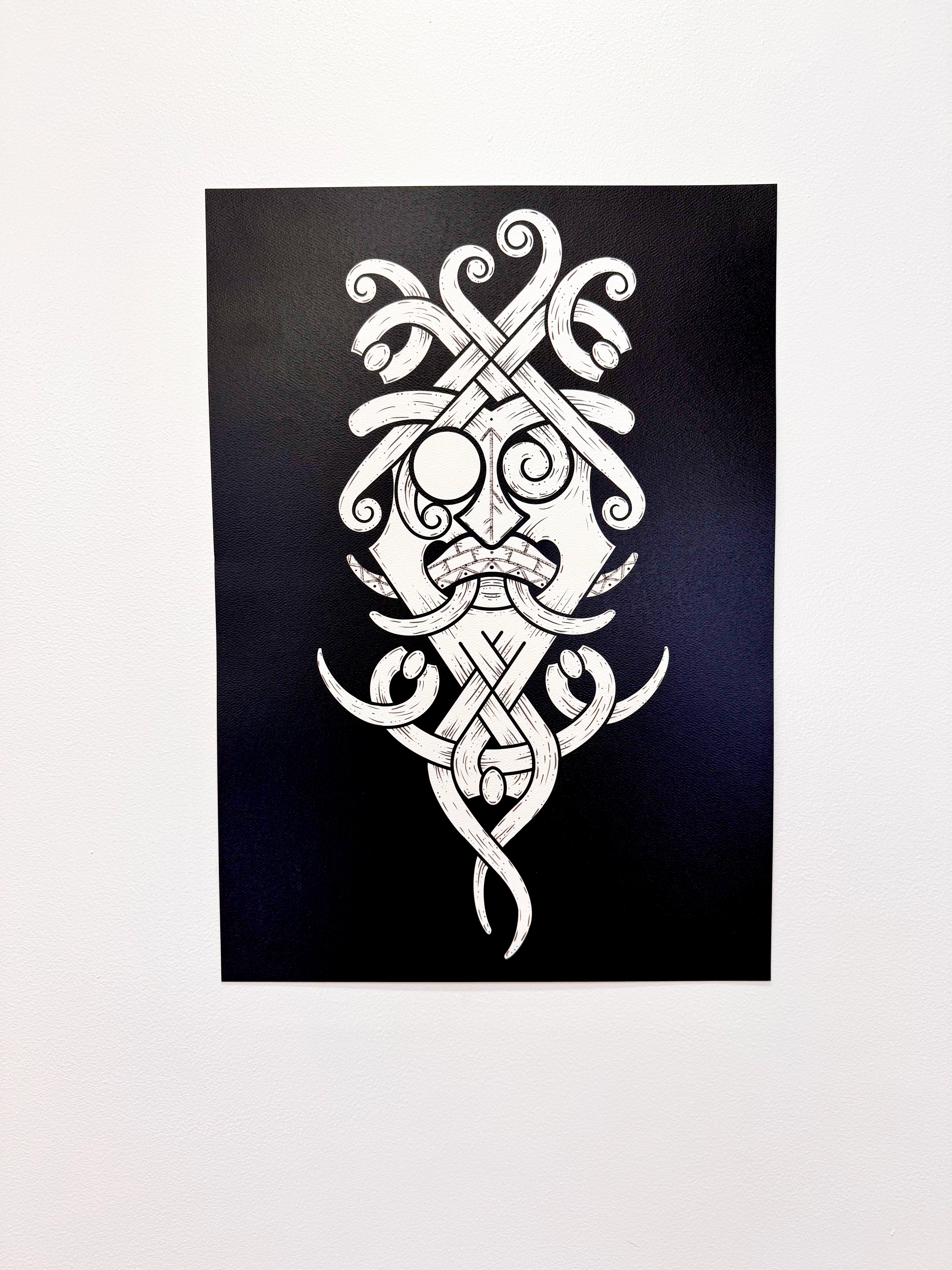 Nordic style Odin God mask art print B&W