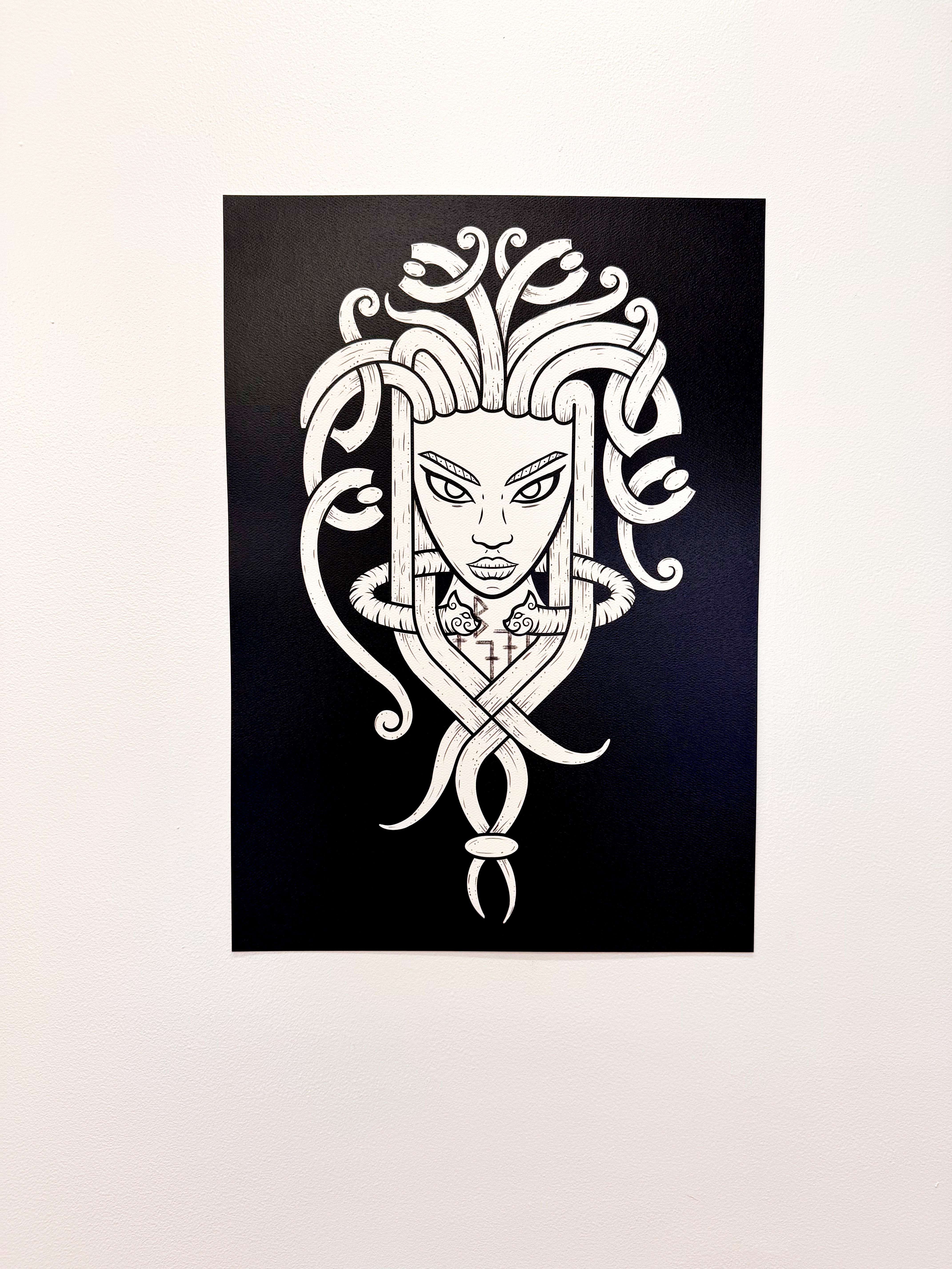 Nordic style Freyja God mask art print B&W