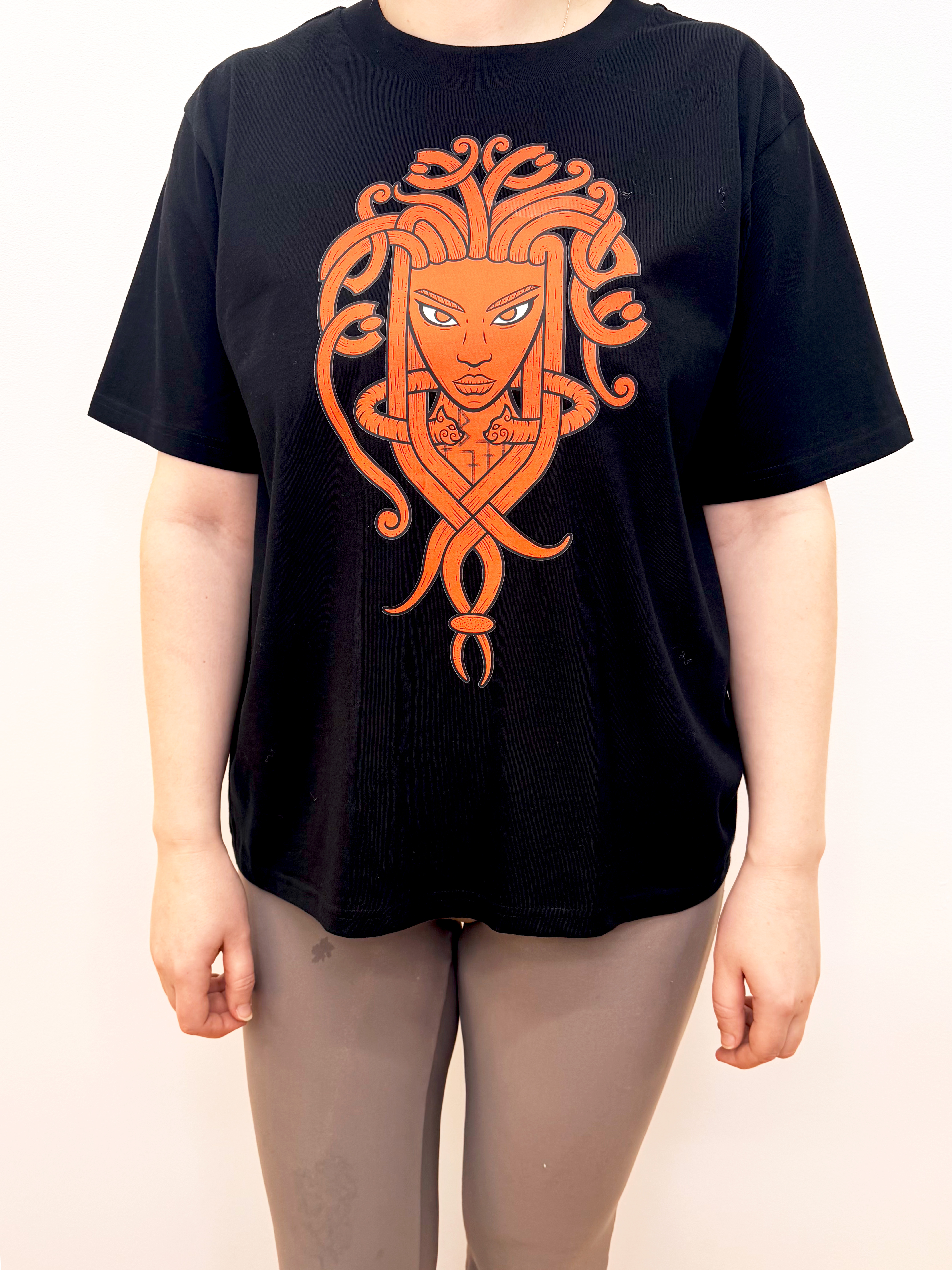 Nordic style Freyja God mask women’s T-shirt Orange