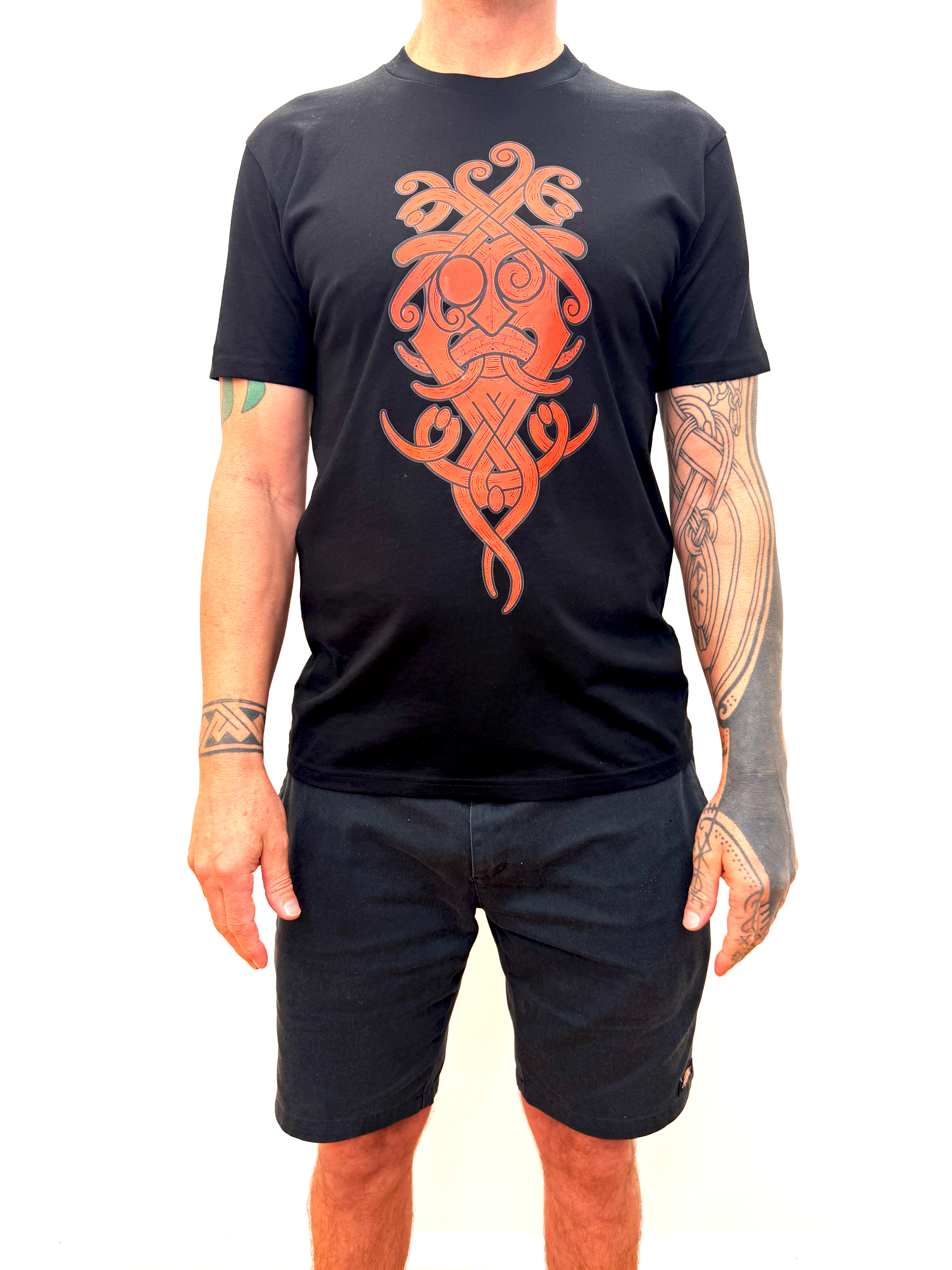 Nordic style Odin God mask men’s T-shirt Orange