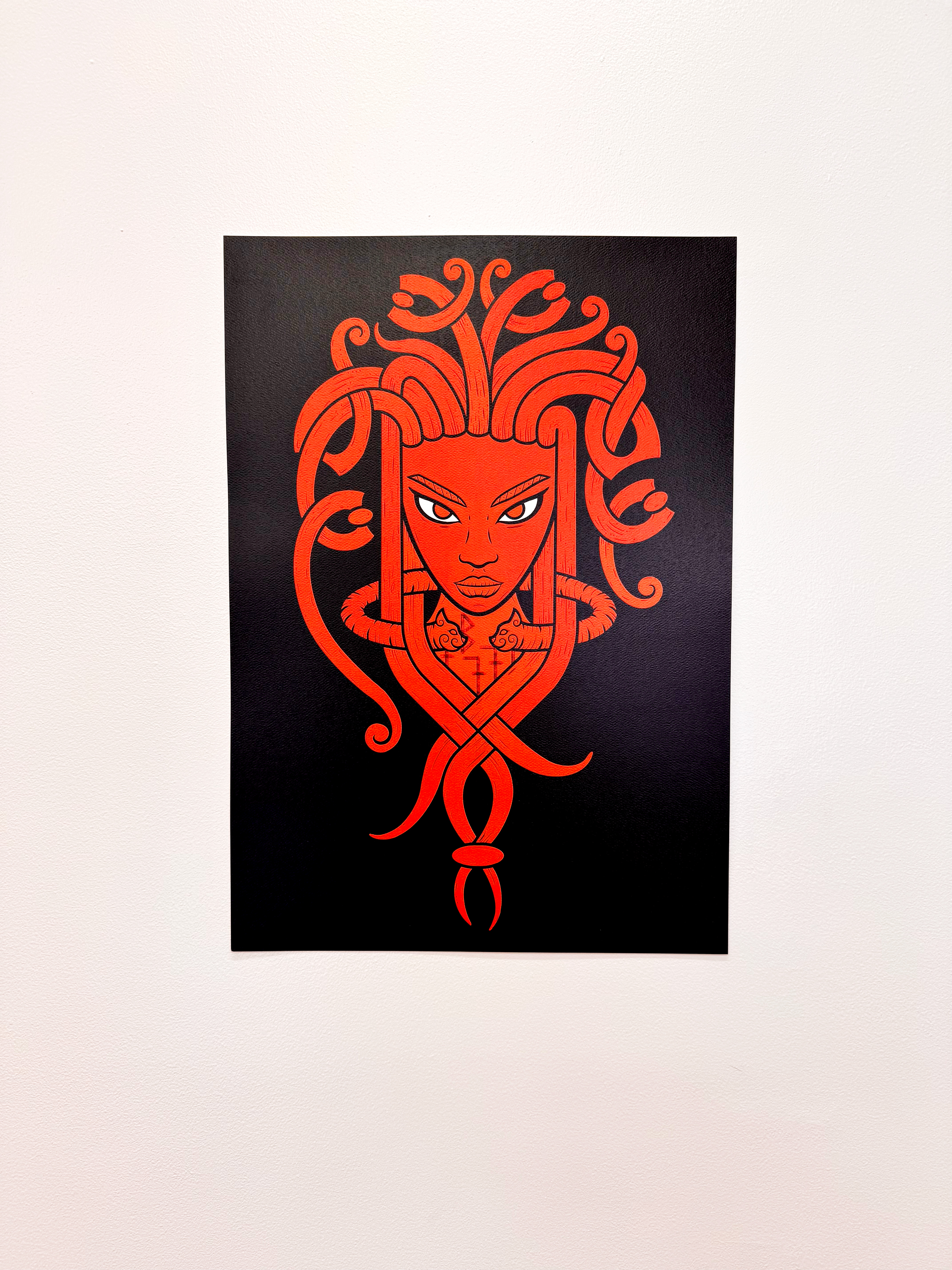 Nordic style Freyja God mask art print Orange & Black